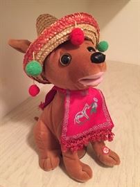 The cutest little chiwawa with a sombrero and pom poms.  How cute....