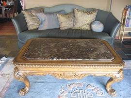 Large scale Coffee Table with granite top and Sofa originally purchased from Masins     Coffee Table measures 60 X 40 inches and sits 22 inches high,  Sofa measures 105 inches wide. 