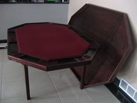 Poker table with matching 6 chairs, legs fold on table and chairs for easy storage, custom table top cover 