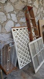 Lattice, ladder, varmint trap and old window