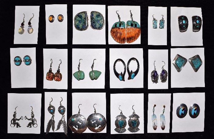 Impressive Collection of Navajo Earrings Silver, Turquoise + Gems! Shell, Moonstone + Garnet