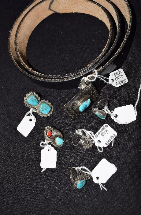 Impressive collection of Navajo silver, turquoise + gems! Rings