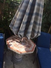 Cement / Tile patio table w/two matching benches