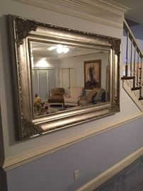 One of two of large silver leaf beveled mirror