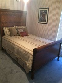 Antique Victorian Tiger Oak Full size bed with high headboard