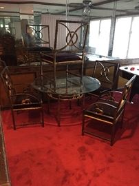 Wrought Iron Glass top table for 4 with matching chairs