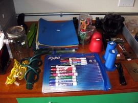 Downstairs Back Right Bedroom Office stuff, Folders, Felt pens,