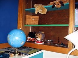 Downstairs Back Bedroom Right Light up World Globe, Masks, Basket, Stuffed Dogs