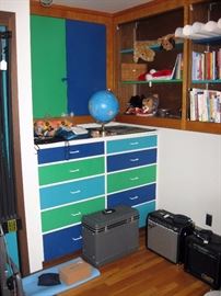 Downstairs Back Bedroom Right Light up World Globe, Masks, Basket, Stuffed Dogs