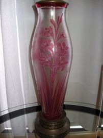 Living Room Signed Val Saint Lambert Cameo Glass Table Lamp