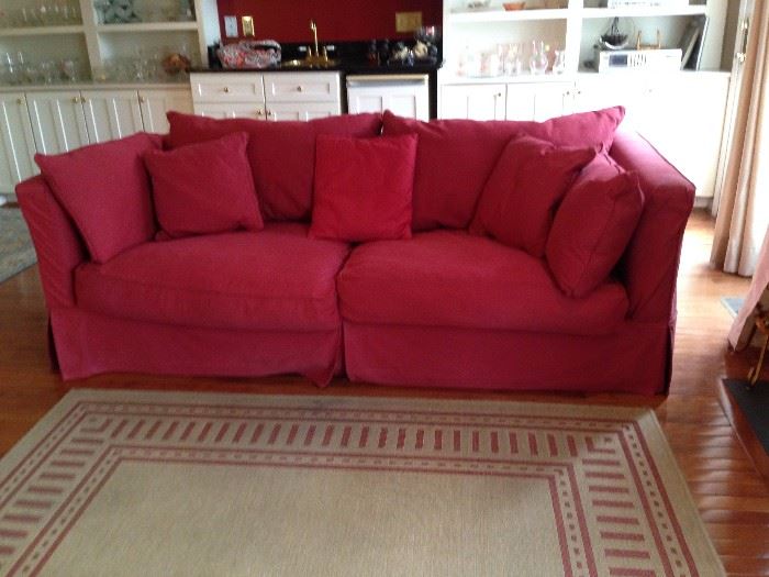 Red Sofa & Pillows, Area Rug