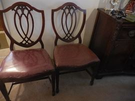 Vintage Hand Carved Shield Mahogany Side Chairs (4)