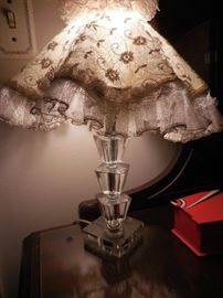 Pair of Glass Vintage Boudoir Lamps, with Original Shades