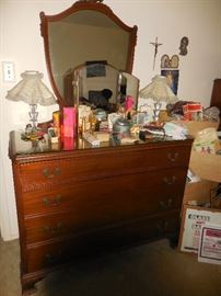 Vintage Hand Carved Mahogany Low Boy with Hand carved Shield Mirror
