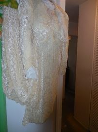 1937 Velveteen Lace Wedding Dress, Lace Veil 