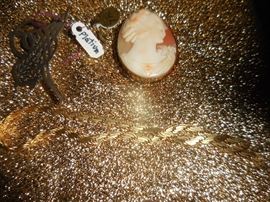 Platnium Pin, 12 K Cameo Pin, 14 K Chain, Sterling