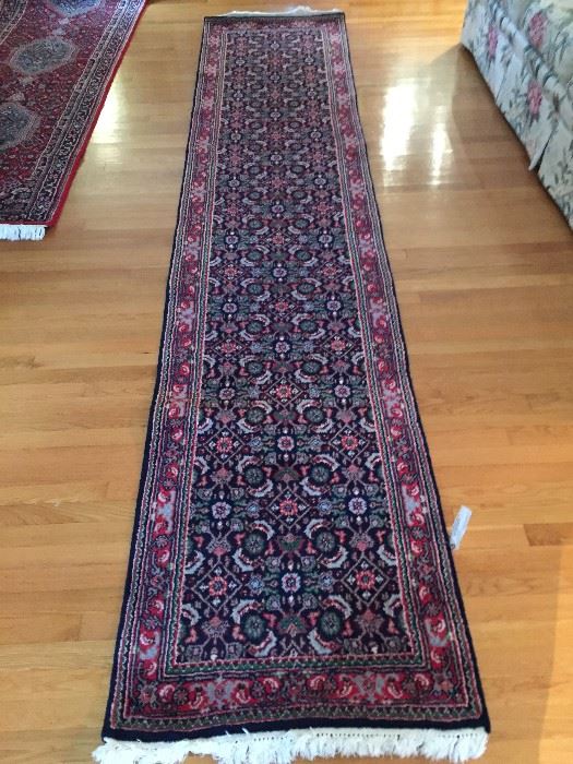 Beautiful Indian Blue Runner Rug, Handmade, Origin- India, size 2.06x11.10, new condition and cleaned.