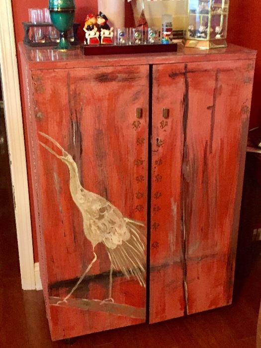 Hand painted cabinet/Bar with glasses