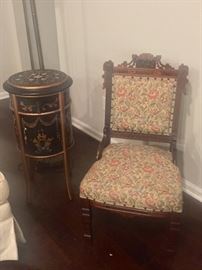 Antique chair and small round side table