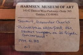 Alexander Charles Stuart (Scottish/American, 1831-1898)
Philadelphia waterfront, 1860, Alexander Charles Stuart as surgeon on the U.S.F. frigate Cumberland
signed 'Stuart' (lower left)
oil on canvas
30 x 50 in. (76.2 x 127 cm.)
executed in 1860 SOLD in 2004 $9560