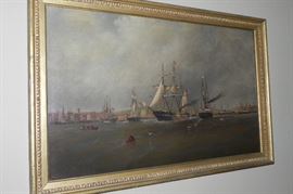 Alexander Charles Stuart (Scottish/American, 1831-1898)
Philadelphia waterfront, 1860, Alexander Charles Stuart as surgeon on the U.S.F. frigate Cumberland
signed 'Stuart' (lower left)
oil on canvas
30 x 50 in. (76.2 x 127 cm.)
executed in 1860 SOLD in 2004 $9560