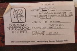Alexander Charles Stuart (Scottish/American, 1831-1898)
Philadelphia waterfront, 1860, Alexander Charles Stuart as surgeon on the U.S.F. frigate Cumberland
signed 'Stuart' (lower left)
oil on canvas
30 x 50 in. (76.2 x 127 cm.)
executed in 1860 SOLD in 2004 $9560
