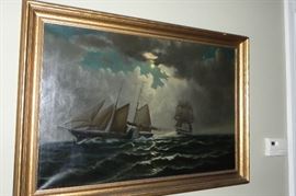 William Torgerson (American, 19th Century)
A paddle steamer in an engagement
signed 'Wm. Torgerson' (lower left)
oil on canvas
24 x 36 in. (61 x 91.5 cm.) SOLD in 2004 $2151.00