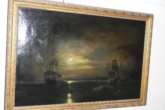Circle of Thomas Buttersworth 
Rowing ashore at moonlight 
oil on canvas 
41½ x 63¼ in. (105.5 x 160.7 cm.) SOLD in 2004 $6572.00