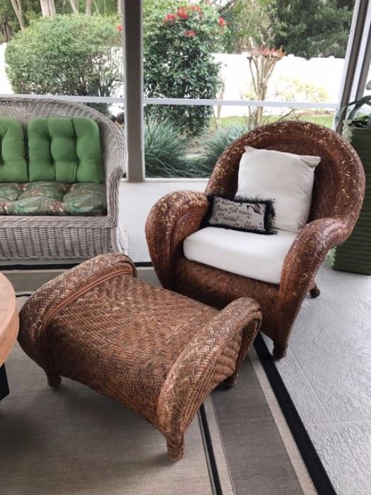 Woven patio chair and ottoman
