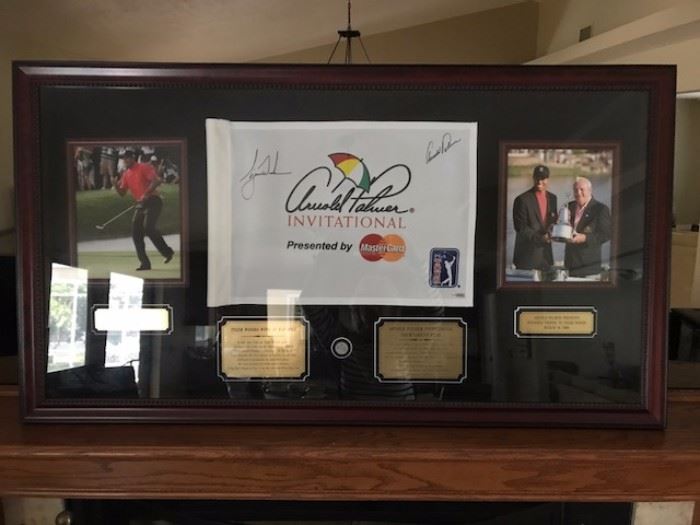 Tiger Woods Wins at Bay Hill with Arnold Palmer - Pin Flag is from the Tournament - One 18 pins flags!  