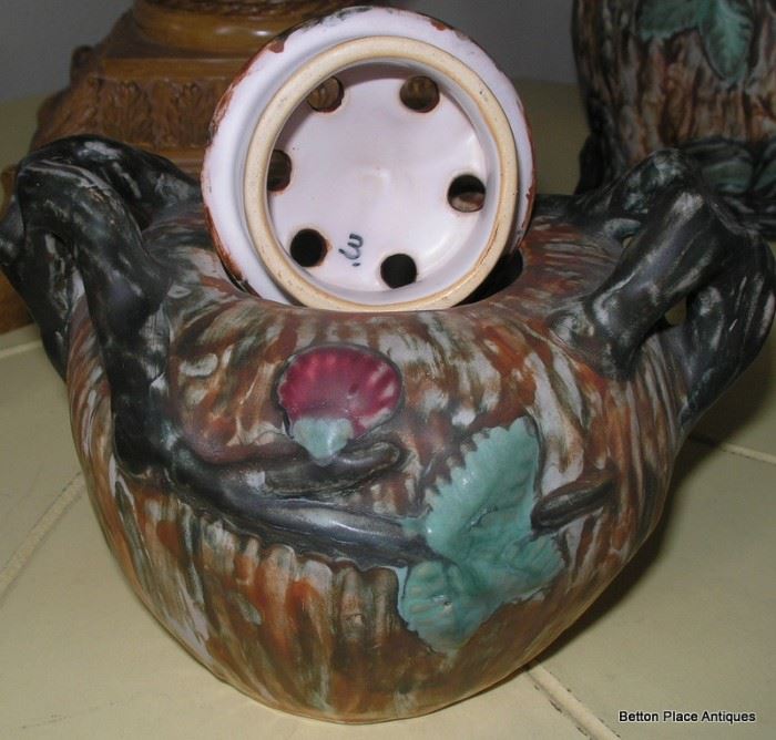 Weller Warwick Handled pot with Flower frog 