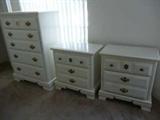 White high dresser with two end tables