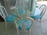Patio/kitchen glass-topped and wicker seats (4)