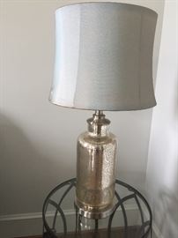 Pair Mercury Glass Lamps with Silk Shades