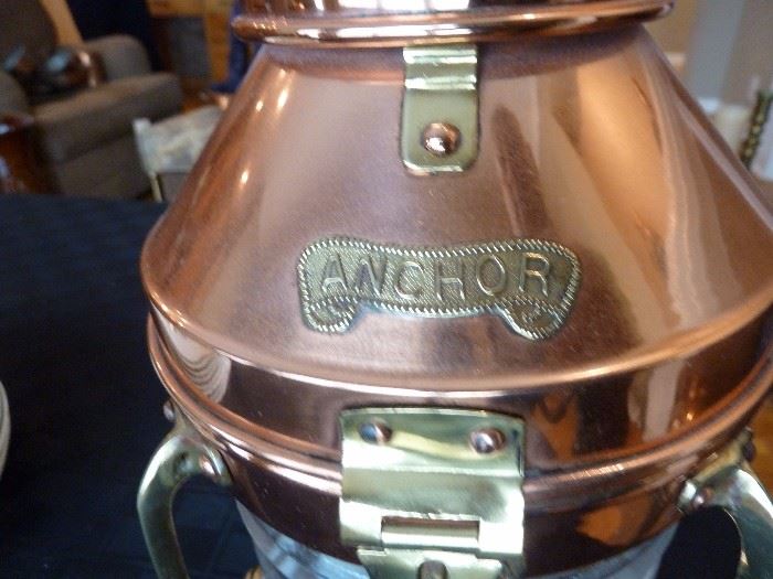 XL 20" Ships Anchor Lantern Oil Lamp Copper & Brass Fresnel Lens