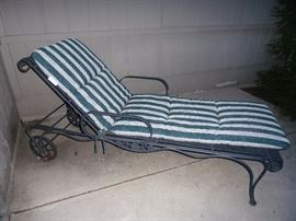 Woodard wrought iron patio table and four chairs with chaise
