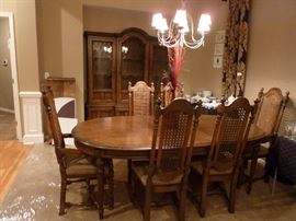 Century Furniture of Distinction - Dining room set table with 2 leaves, 6 chairs(2 are captain), lighted china cabinet, buffet/server.