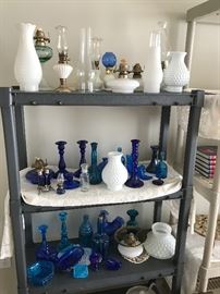 Miscellaneous cobalt blue and milk glass