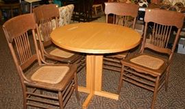 Dining Table, Set of 4 Cane Bottom Chairs