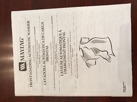 Instruction booklet for frontloading Maytag washer. Yes we have the washer!