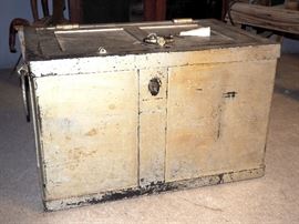 Antique Double Bolted Strong Box With Key, 16.25"T x 26"W x 17"D, Heavy