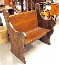 Church Pew Bench, Cut Down From Larger Pew, Antique Seat and Back, New Ends, 35.25"T x 33.5"W 21"D