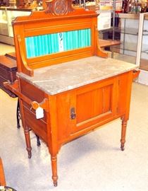 Marble Top Wash Stand on Casters With Lower Storage Shelf, 48.75"T x 36"W x 18.5"D