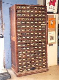 Antique Wood Case File Cabinet Believed Used For Railroad 74.5"T x 38"W x 23.25"D