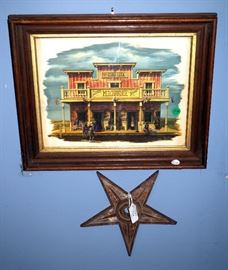 Cast Iron Building Star 9" and General Merchandise Store Print From Mutter & Hoddicks Free Art Gallery, Frame 13.5" x 16.5"