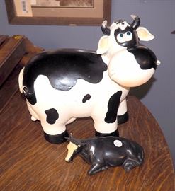Holland Mold Co. Ceramic Cow 3.5"T and Cow Figurine 12"T