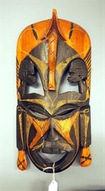 Ceremonial Mask Wall Hanging, Carved Wood, Made in Kenya, Artist Jambo