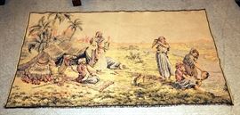 French Wall Tapestry Depicts Oasis Scene, Stamped "Made in France" on Back, 37"T x 65"W