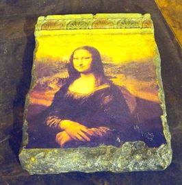 Alva Museum Replica Inc. Miniature "The Thinker" Statuette, Mona Lisa Resin Plaque Decor 14.5 x 11.5" and Windsor 9.5" Octagonal Mirror