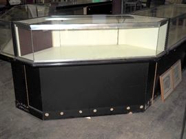 Hexagon Retail Display Counter, Lighted, Hidden Lower Storage With Shelves, 40"T x 59"W x 22"D